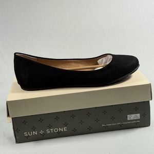 Sun + Stone 9.5W Womens Elianaf Black Ballet Flats Wide Slip On Shoes